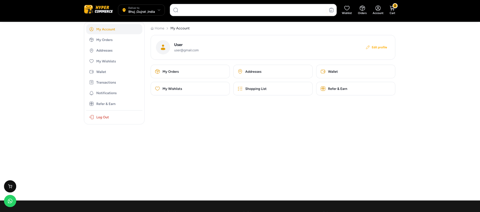 Account and orders on the web