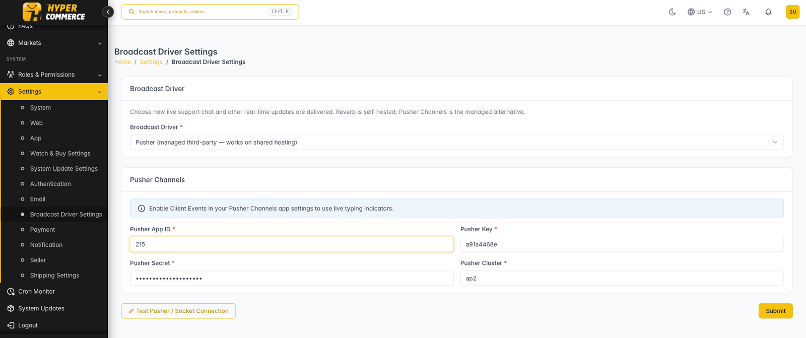 Broadcast Driver Settings